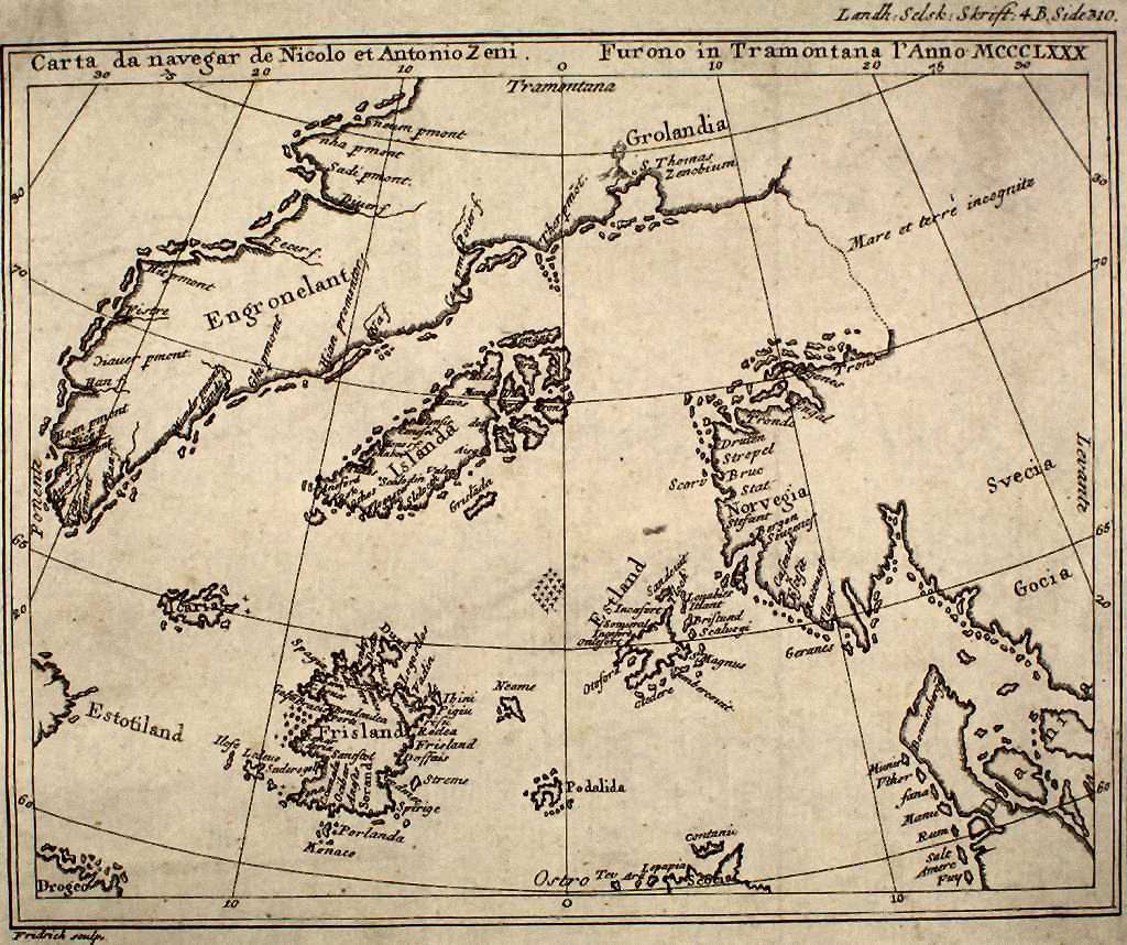 carte-The Zeno Map. A reproduction of the Zeno map (original by Nicolo Zeno 1558)
