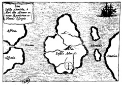 carte-Fictional map of Atlantis from Mundus Subterraneus by Athanasius Kircher, Amsterdam 1665.