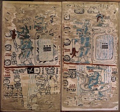 Chac, dieu maya de la Pluie et du Tonnerre, reconnaissable à son long nez pendant. Codex conservé au British Museum, Londres. 
